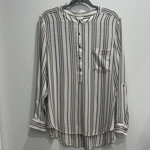 Lucky Brand Women's Black and White Striped Button Down Shirt